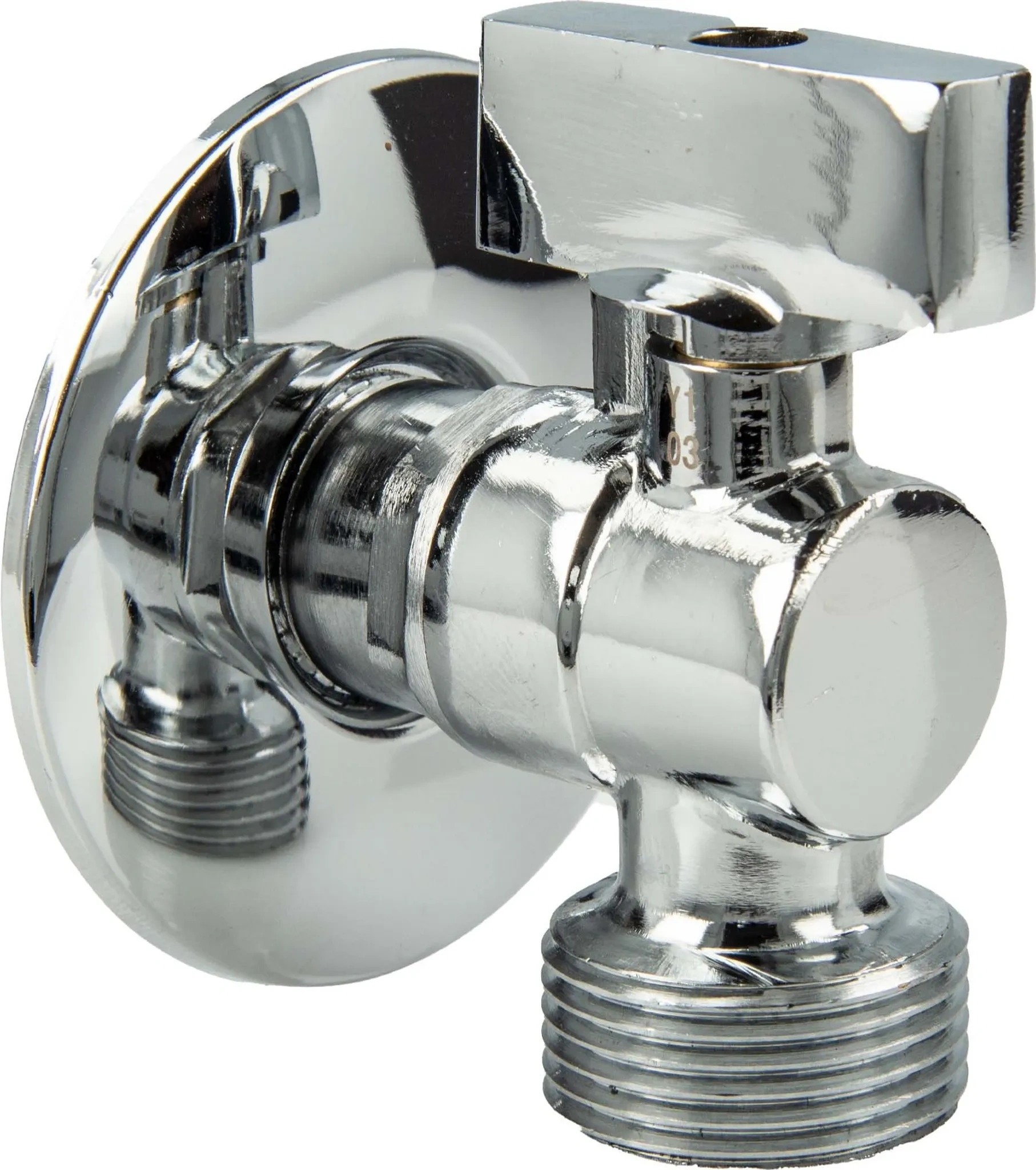 tecuro Mini-Winkelkugelhahn 1/2 Zoll x 3/4 Zoll – Mit Wandrosette, Messing verchromt