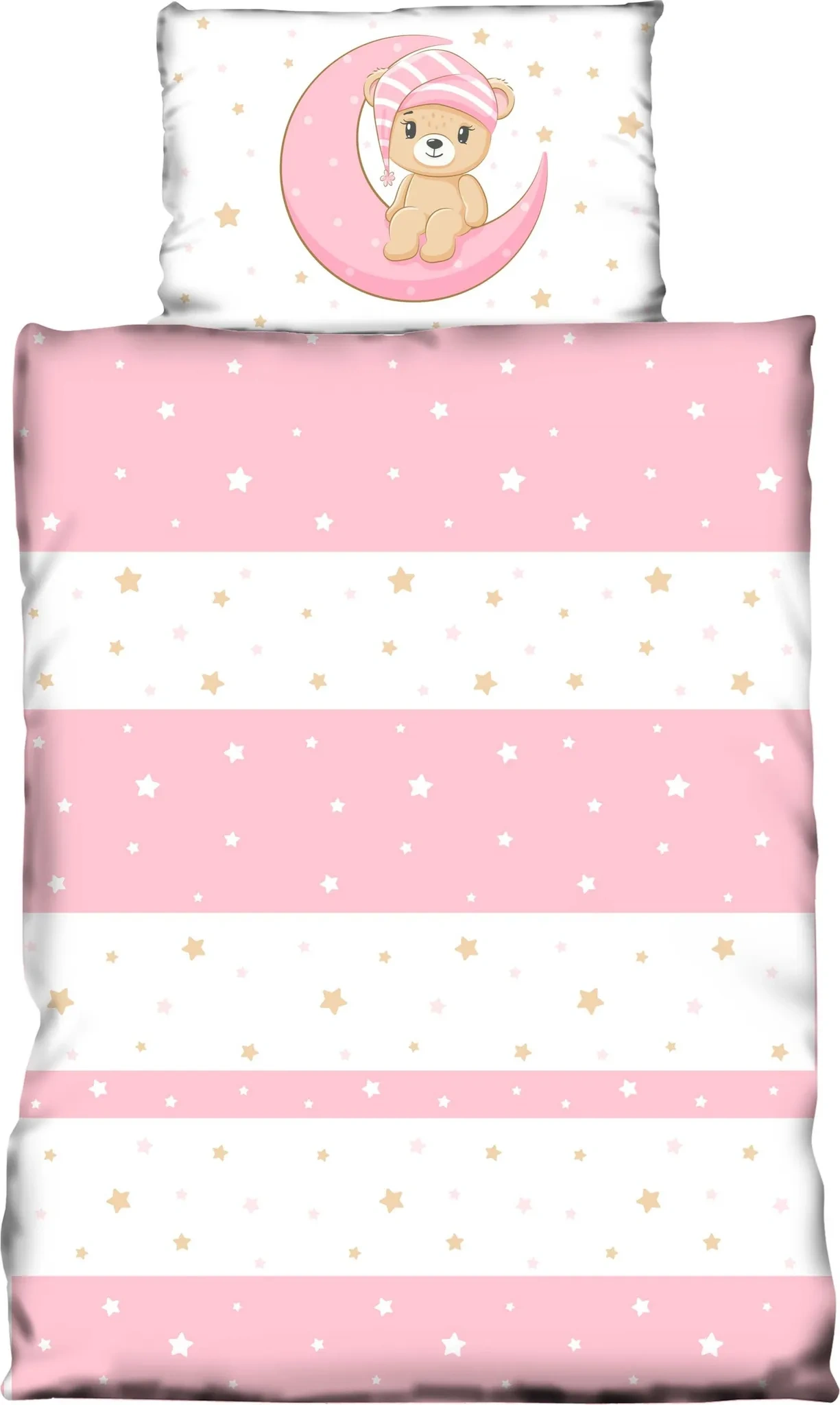Baby Bettwäsche-Set „Teddy & Sterne“ Rosa 100×135 cm – One-Home