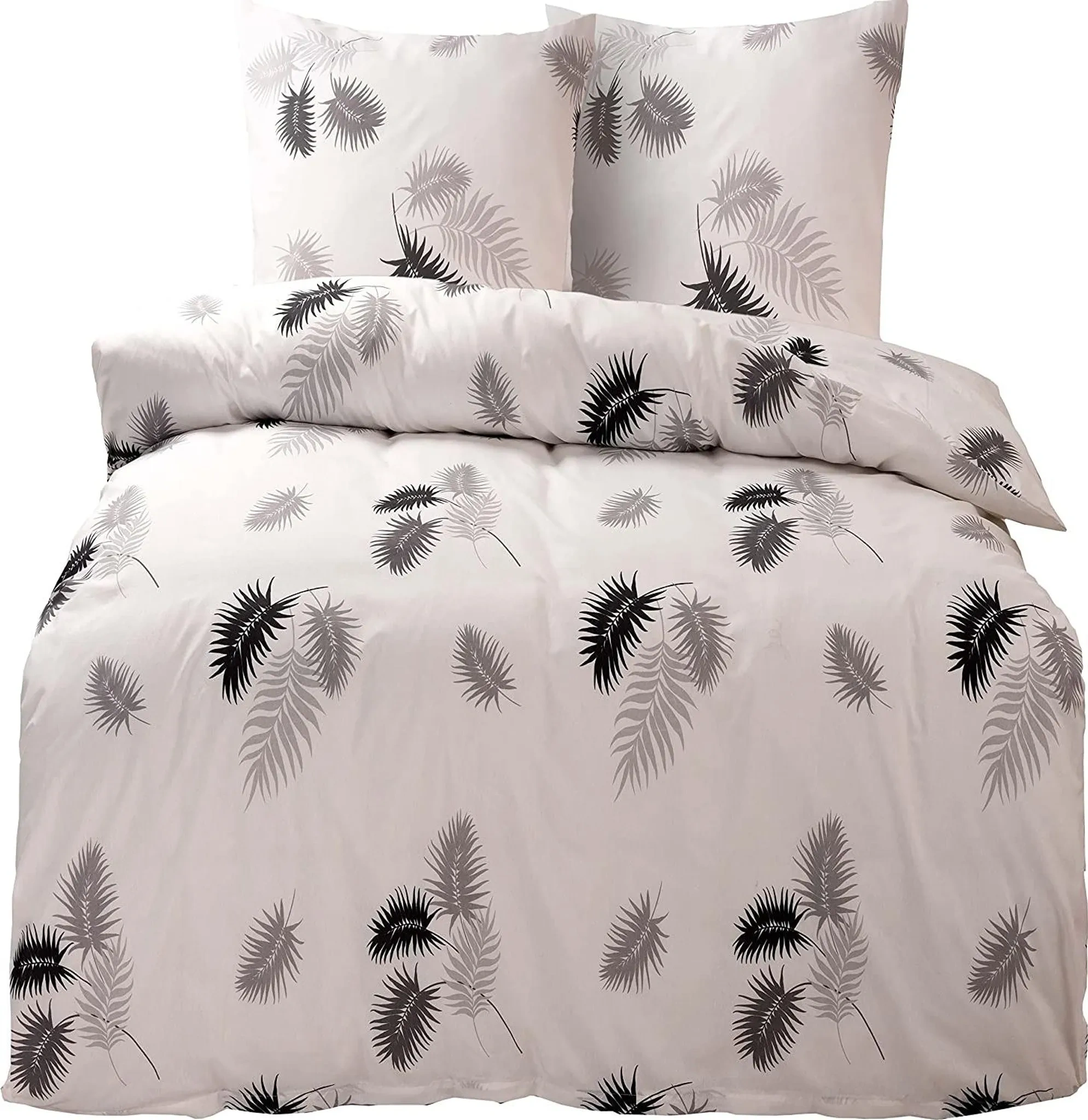 Renforcé-Bettwäsche „Feder Schwarz/Grau/Weiß“ 135×200 cm – 2-teilig