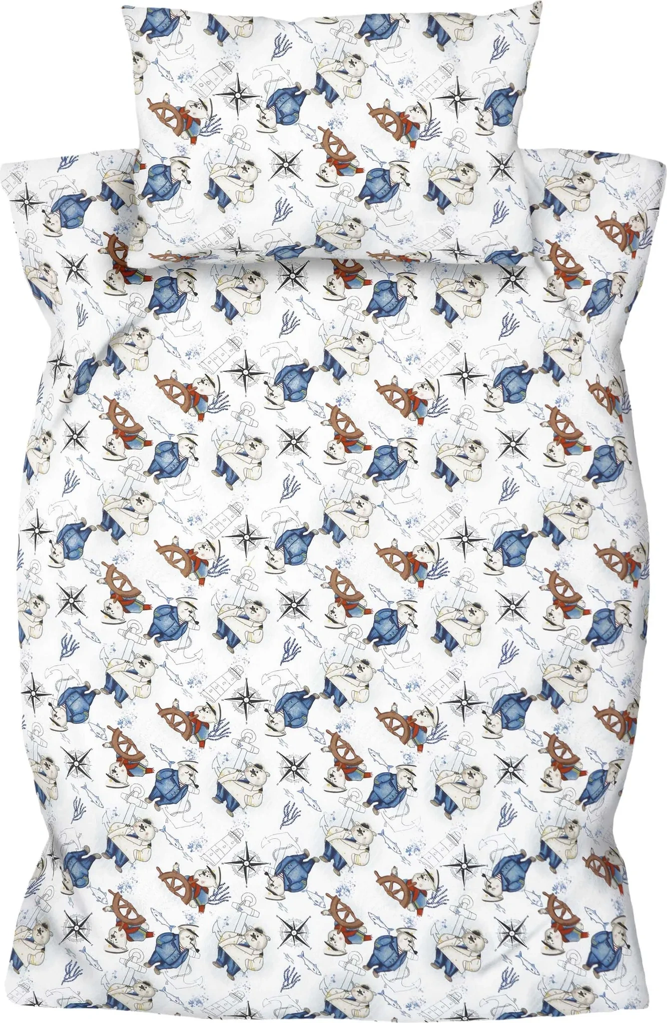 Kinderbettwäsche „Amilian Weiß-Blau“ 100×135 cm – 2-teilig, 100 % Baumwolle